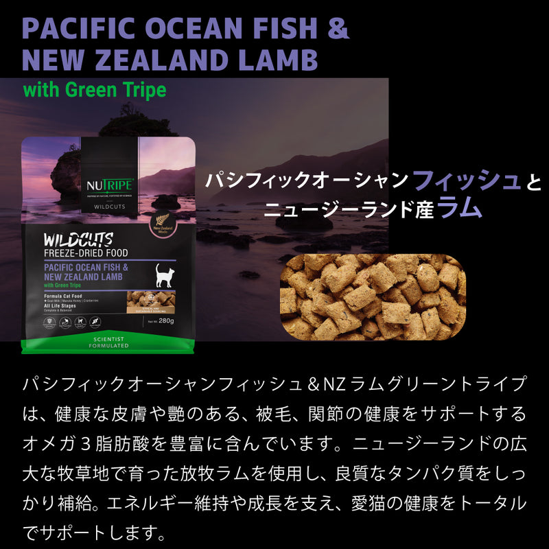 ドライフード キャット  ワイルドカット  フリーズドライ フィッシュ&ラムwithグリーントライプ  総合栄養食 ニュートライプ