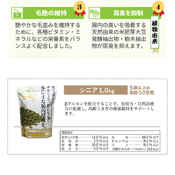 国産 牧草市場 スーパーラビットフード シニア 1kg  うさぎ フード 5歳以上の高齢 毛玉ケア コントロール