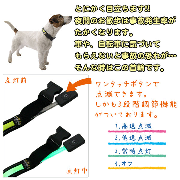 ナイトカラー S NIGHT SMALL 犬 くびわ 首輪 首回34から41cm 光る