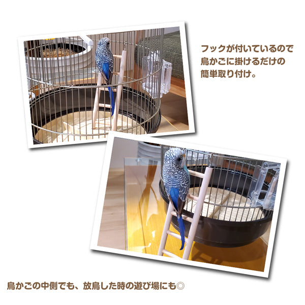 小鳥用 木製 ハシゴ はしご バードトイ 止まり木 階段 簡単取り付け 吊り下げ式