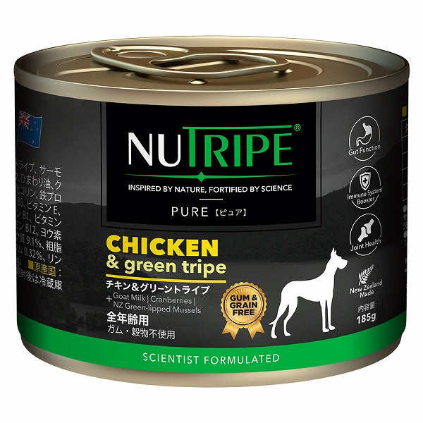 チキン＆グリーントライプ 185g 総合栄養食 穀物不使用 ドッグフード 犬ピュア